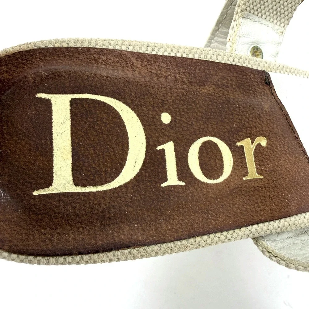 Dior Galliano Era 2002 Canvas Leather Grommet Heels Slingback 38.5‎